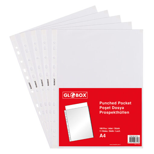 100 Pack A4 Clear Plastic Poly Punched Pockets Strong Filing Wallets Sleeves