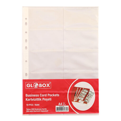 A4 Punched Pockets for 200 Business Cards Holder (Pack Of 10 Sleeves)