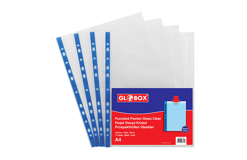 100 Pack A4 Clear Plastic Poly Punched Pockets Strong Filing Wallets Sleeves