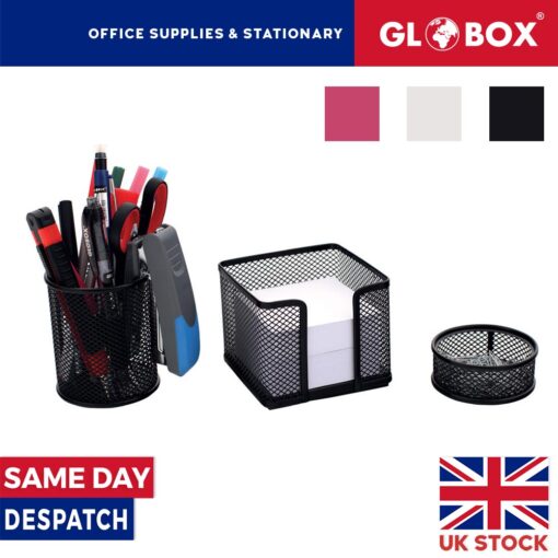 Metal Mesh Bin Desk Organiser Set Tidy Letter Holder Pen