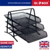 A4 Paper Mesh Document Trays Holder Storage Desktop Organiser 3 Sliding Trays