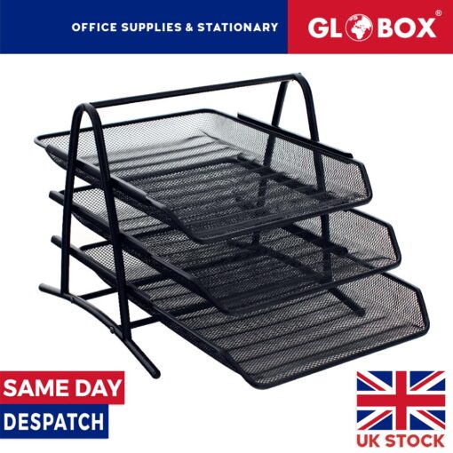 A4 Paper Mesh Document Trays Holder Storage Desktop Organiser 3 Sliding Trays