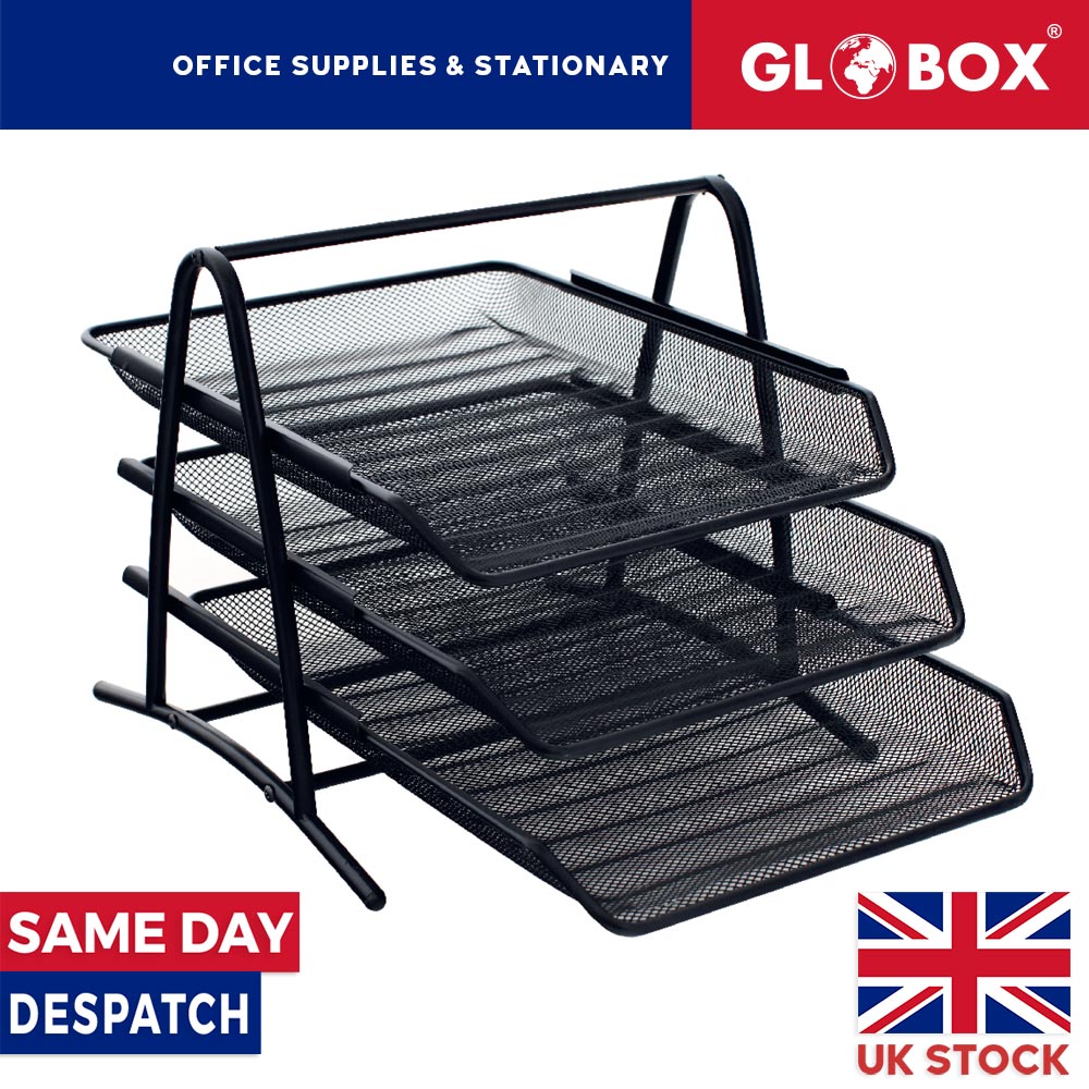 A4 Paper Mesh Document Trays Holder Storage Desktop Organiser 3 Sliding Trays