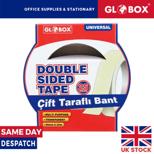 2 x 20mm x 25m Multipurpose Strong Transparent Double Sided Tape