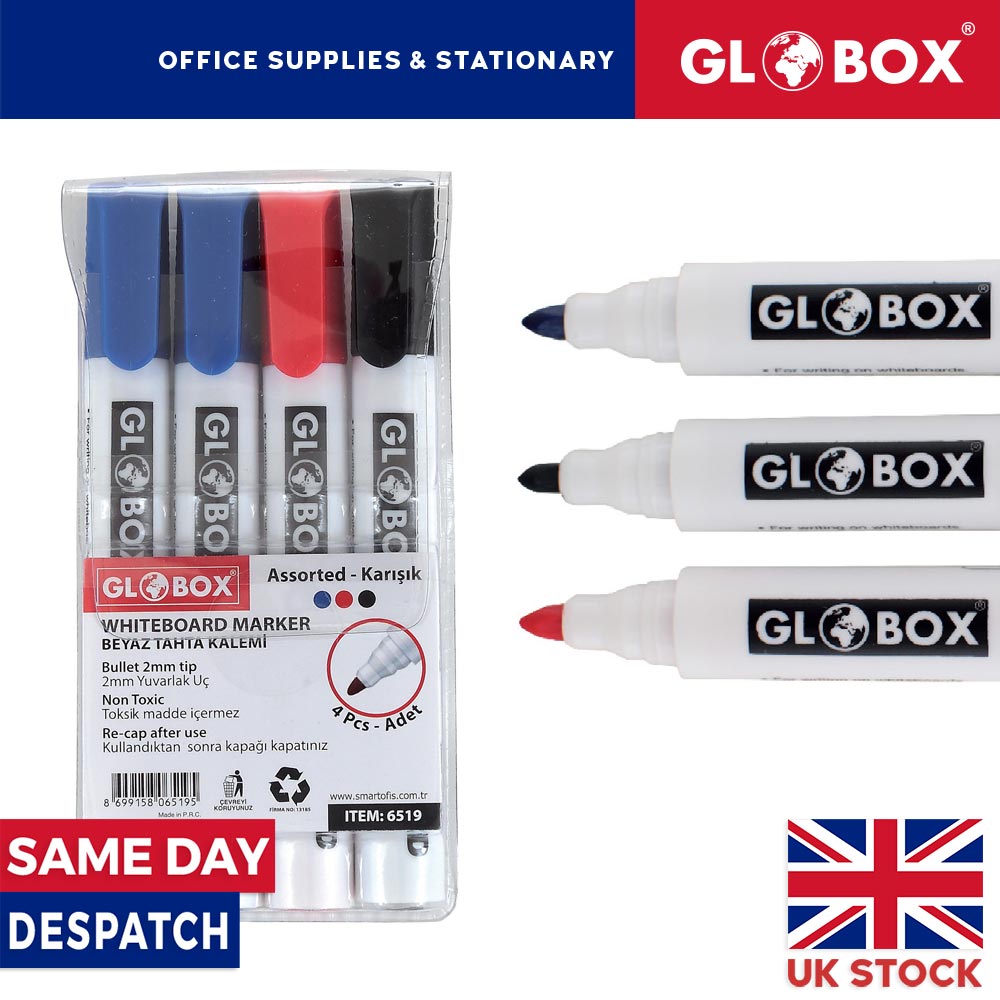 8 x Large Dry Wipe White Board Markers Pens - 2x Black, 4x Blue, 2x Red