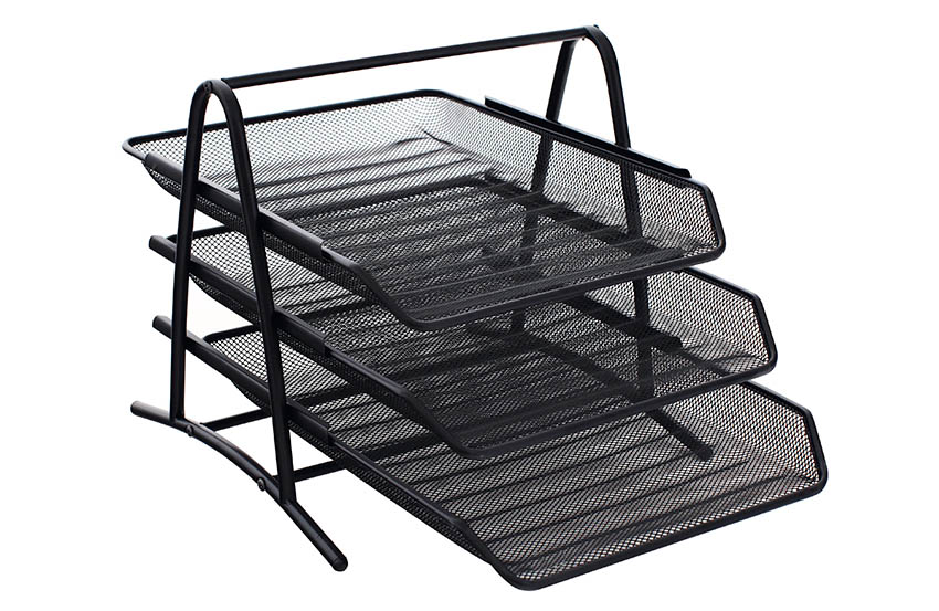 A4 Paper Mesh Document Trays Holder Storage Desktop Organiser 3 Sliding Trays - Image 3