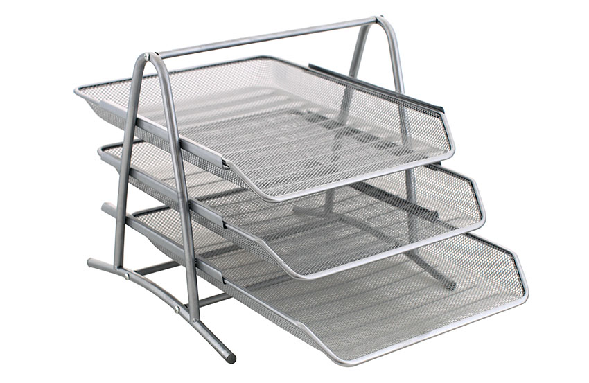 A4 Paper Mesh Document Trays Holder Storage Desktop Organiser 3 Sliding Trays - Image 2