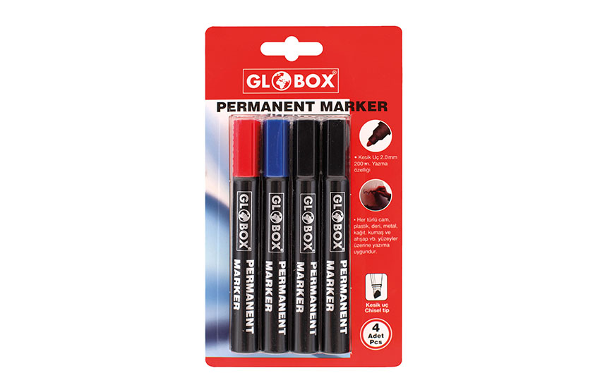 4 Pcs Pack Permanent Marker Pens - Bullet Tip - Black Blue Red - Excellent Quality