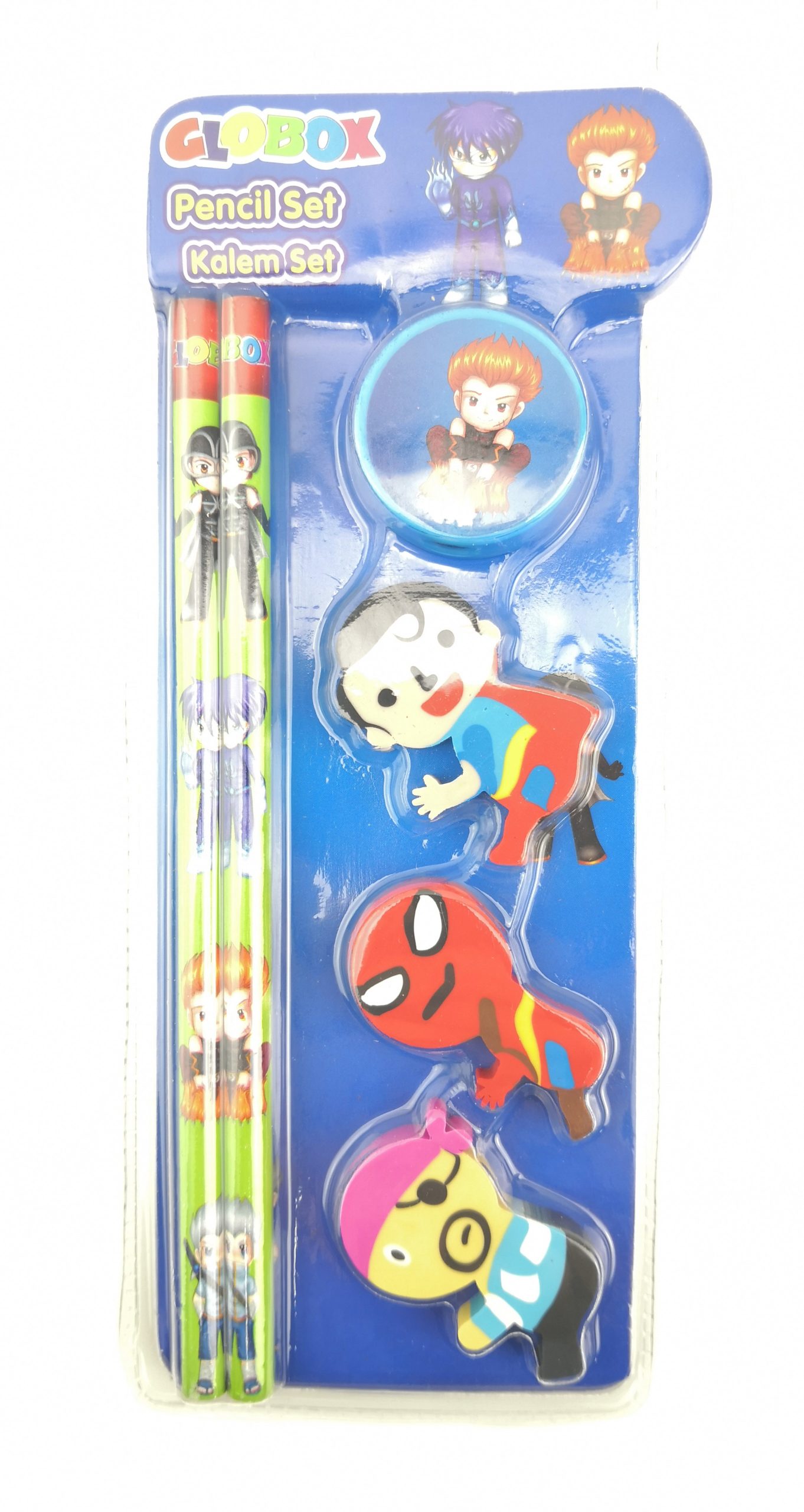 Quality Pencil Set with 3pcs Printed Erasers and Sharpener - Back to School Kids - CARTOON CHARACTERS