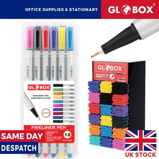 12 x Quality Fineliner Pens in Case - 0.4mm Tip Assorted Colours