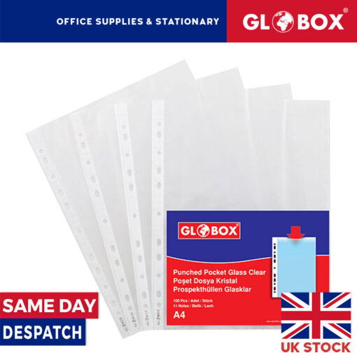 A4 Crystal Clear Punched Pocket with White Strip - 100 Pouches / Pack