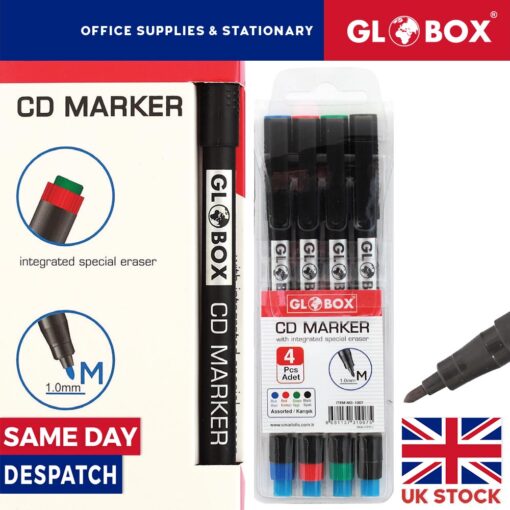 Medium Point OHP CD Marker Pen (1.0 mm) w/ Eraser - Assorted Colours 4 pens in a Pack