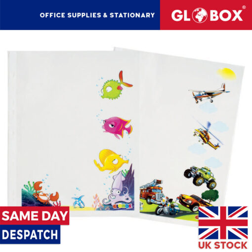 A4 Printed Punched Pockets - Pack of 10 - Sea Creatures or Car Theme