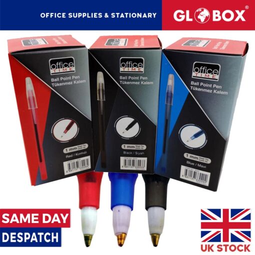 Office Time Ballpoint Pen - Box of 50Pcs - 1mm - Black/Blue/Red