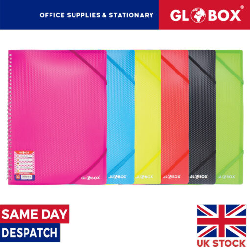 A4 Spiral Display Book with 30 Clear Pockets and Elastic Cord - Neon Colours