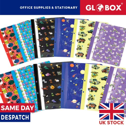 6 x A4 Printed Report Folder - Fun Designs - Patterned - PP - 30 Sheet Capacity