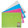 4 x A4 Plastic Button Wallet - Neon Coloured - Files Folders Filing School Office