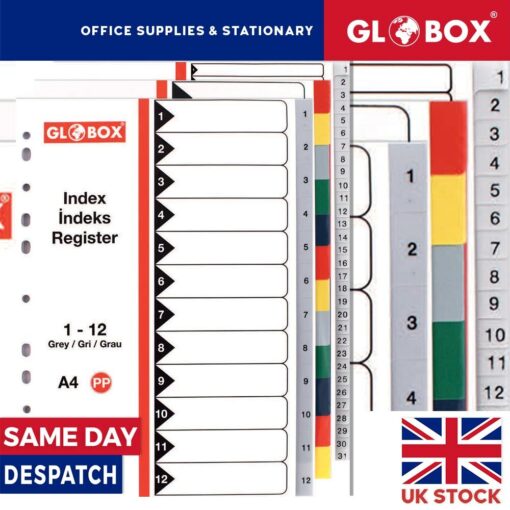 A4 Index PP Divider Seperator - 1-5, 1-10, 1-12, 1-20, 1-31, 5 & 2x5 Colours