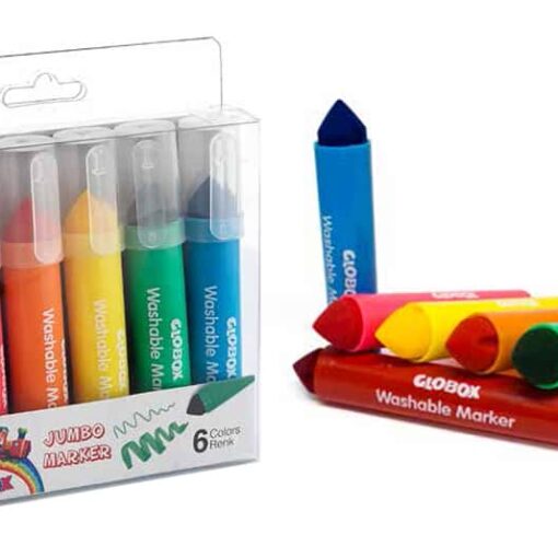 6x Jumbo Colour Marker Pen Pack - Washable - School Arts