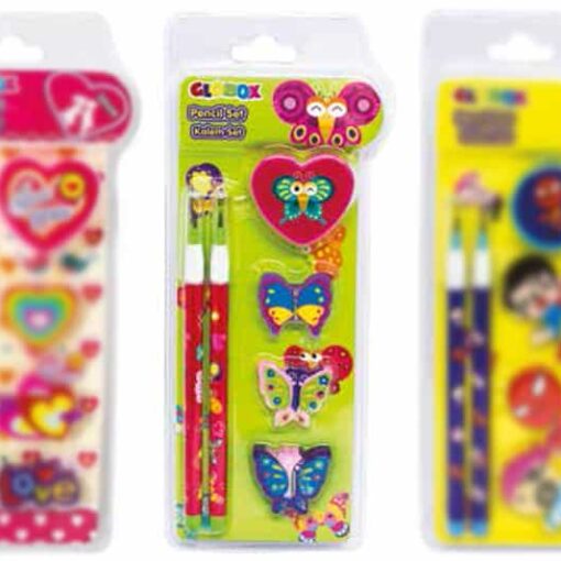 Butterfly School Set - 2pcs Pencil - Pencil Sharpener - 3pcs Eraser