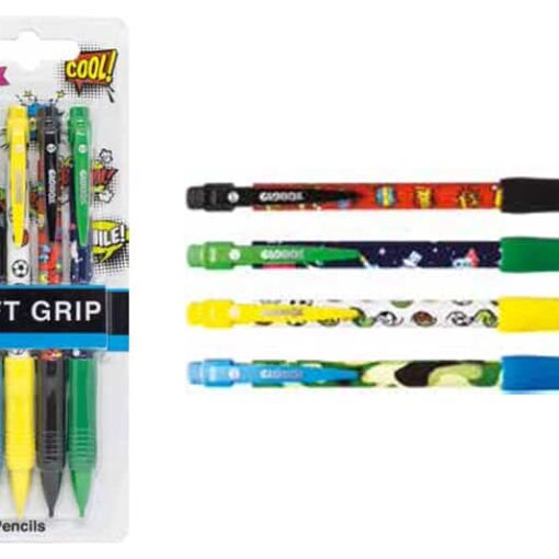 Soft Grip Colorful and Printed Barrel Mechanical 4 pcs Pencil Set