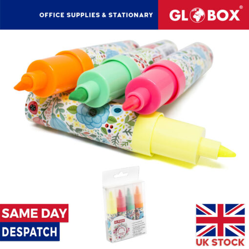 Highlighter Pens - Pack of 4 - Flower Patterns - Marker - Pretty Trendy Cute