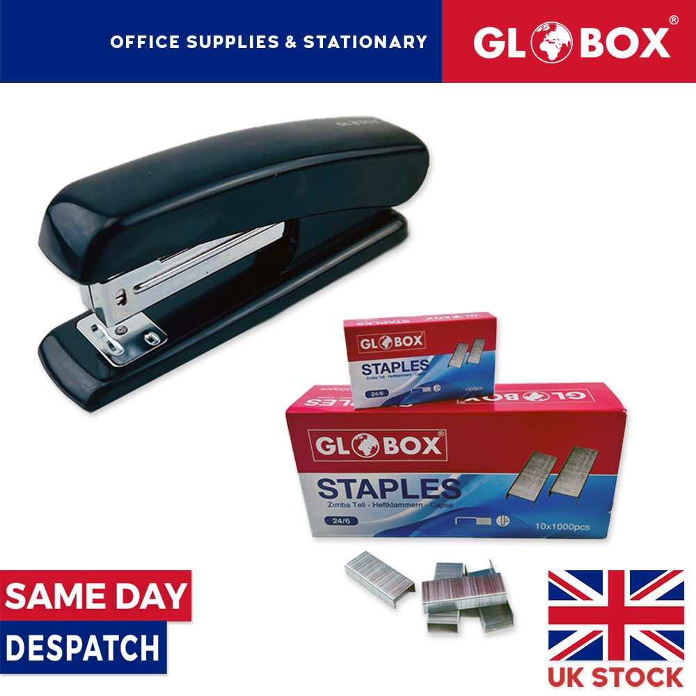 Globox 24/6 Stapler and 10000pcs Staples - Home Office Desk School - Black, No:24/6
