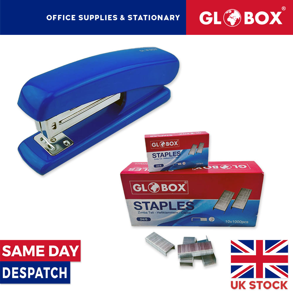 Globox 24/6 Stapler and 10000pcs Staples - Home Office Desk School - Blue, No:24/6